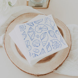Serviette En Papier Motif tout en coquillages bleus doux dessinés à la