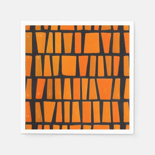 Serviette En Papier Motif tribal d'Afrique orange et noire (Devant)