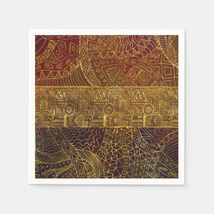 Serviette En Papier Motif tribal d'or sur la peinture Brown