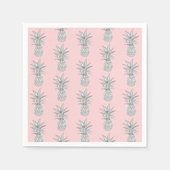 Serviette En Papier Motif tropical à ananas rose (Devant)