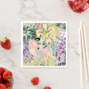 Serviette En Papier Motif tropical avec orchidées.