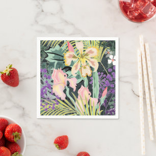 Serviette En Papier Motif tropical avec orchidées.