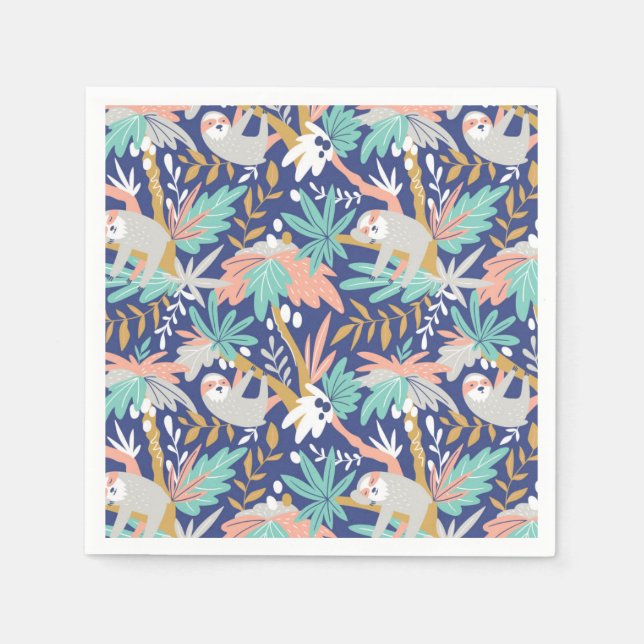 Serviette En Papier Motif Tropical Blue Sloth (Devant)