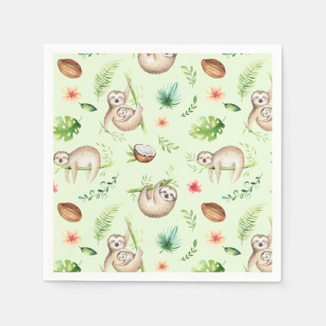 Serviette En Papier Motif Tropical Coconut Sloth (Devant)