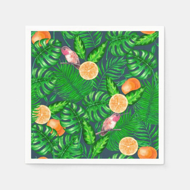Serviette En Papier Motif tropical, colibris (Devant)