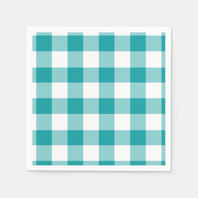 Serviette En Papier Motif Turquoise et Blanc En vichy (Devant)
