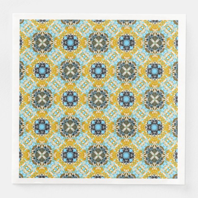 Serviette En Papier Motif turquoise, Turquoise, Jaune & Gris Gris (Devant)