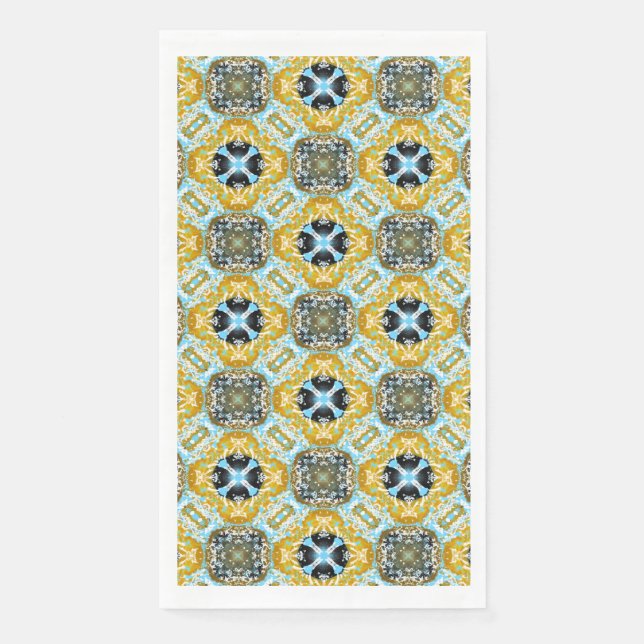 Serviette En Papier Motif turquoise, Turquoise, Jaune & Gris Gris (Devant)