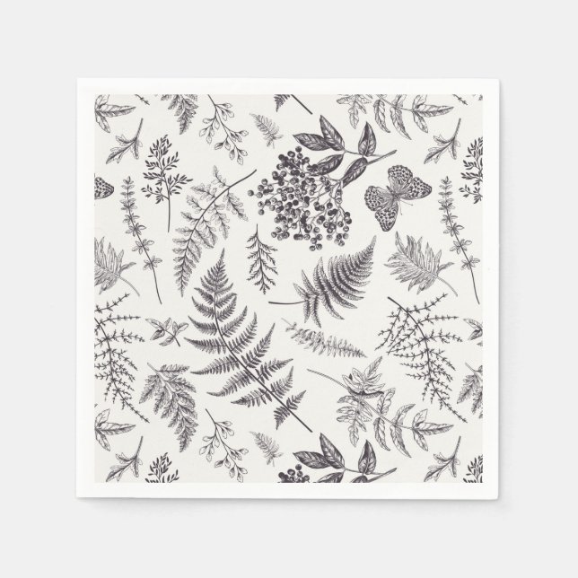 Serviette En Papier Motif vintage Botany et Papillon (Devant)