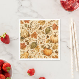Serviette En Papier Motif vintage de citrouille et de gourdes d'automn