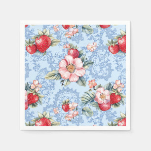 Serviette En Papier Motif vintage de fraises et fleurs