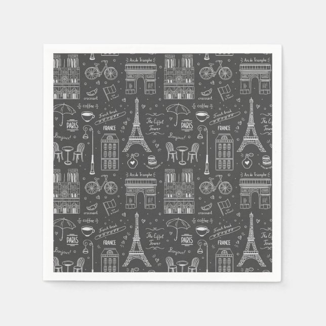 Serviette En Papier Motif Whimsical Paris Doodles (Devant)