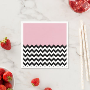 Serviette En Papier Motif Zigzag noir et blanc, Chevron, rose