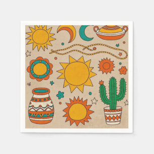 Serviette En Papier Motifs bohèmes ludiques Soleils, lunes dessinés à