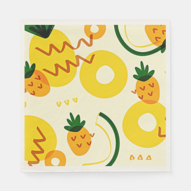Serviette En Papier Motifs de fruits : ananas, orange et citron (Devant)