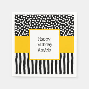 Serviette En Papier Motifs noirs et blancs lunatiques avec le jaune