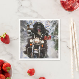 Serviette En Papier Moto à chiens de Terre-Neuve Noël