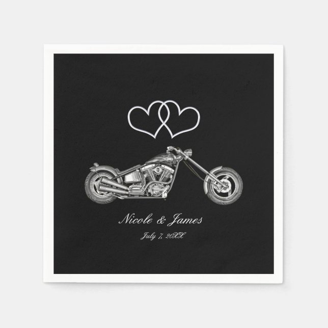 Serviette En Papier Moto & Coeurs d'argent Mariage de moto (Devant)