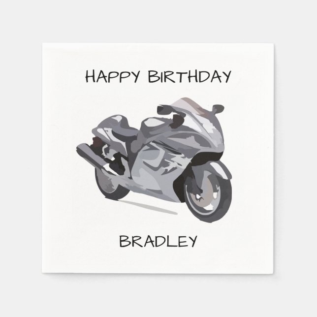 Serviette En Papier Moto gris Anniversaire (Devant)