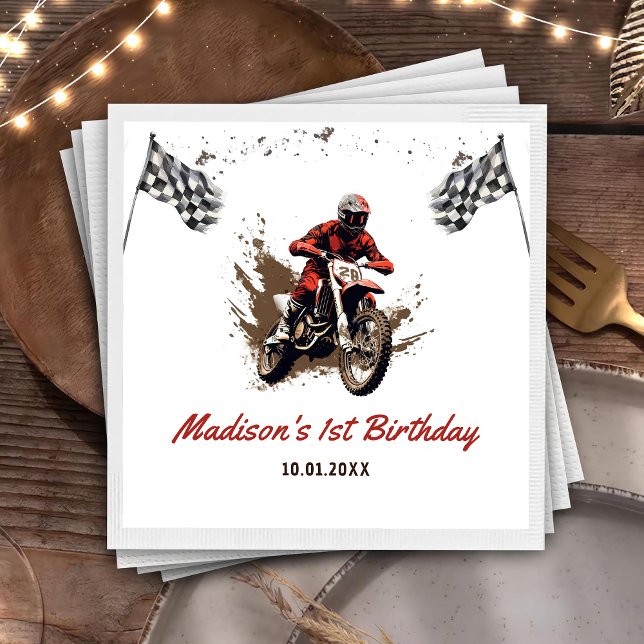 Serviette En Papier Moto Red Dirt Vélo Anniversaire fête Napkins (Créateur téléchargé)