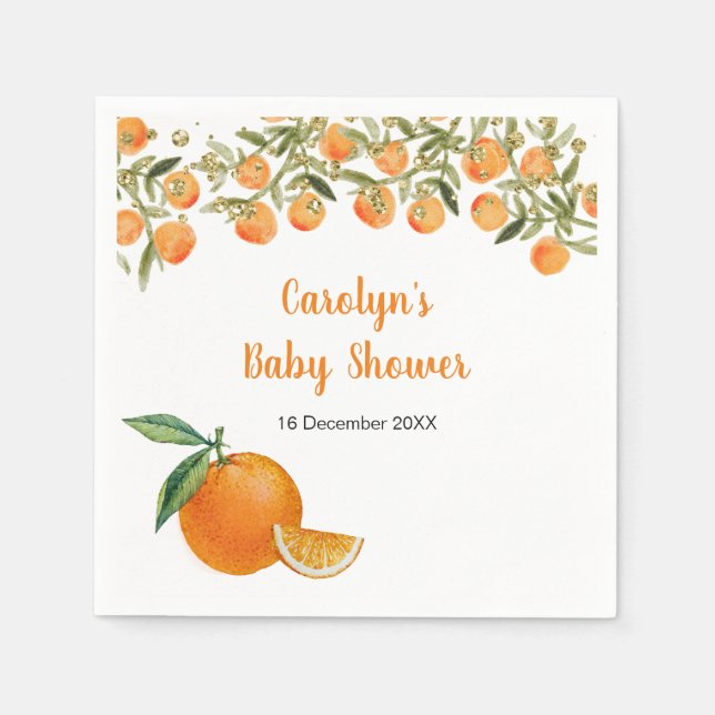Serviette En Papier Mouchoir de bébé pour baby shower Orange Cutie (Devant)