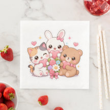 Mouchoir en papier Kawaii Animal Friends Hearts&Fl