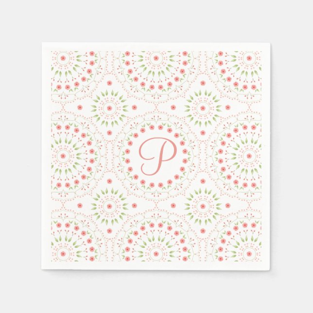 Serviette En Papier Mouchoir initial en papier floral pêche (Devant)