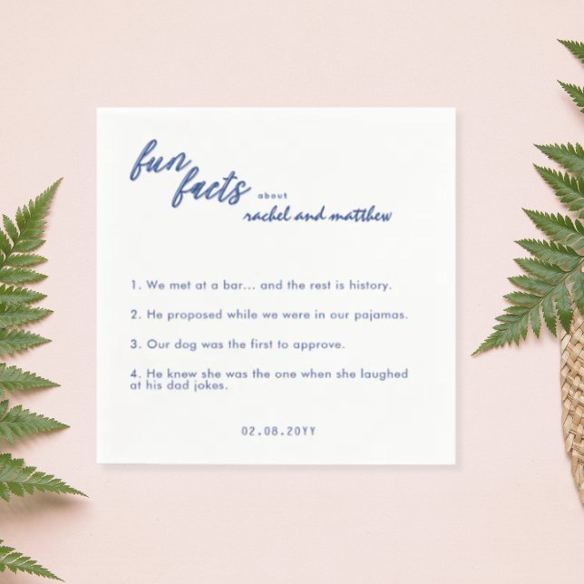 Serviette En Papier Mouchoirs de mariage modèle Fun Facts bleus (Créateur téléchargé)
