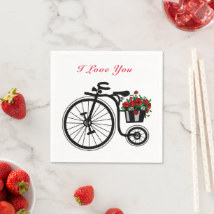 Serviette En Papier Mouchoirs Je T'Aime avec Fleurs Romantiques Vélo