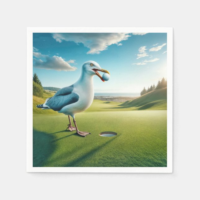 Serviette En Papier Mouette avec une balle de golf (Devant)