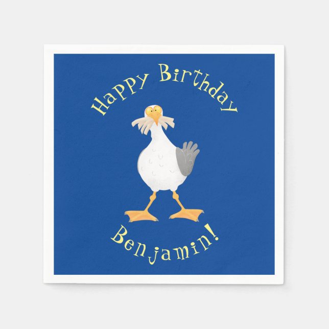 Serviette En Papier Mouette drôle avec frites dessin animé (Devant)