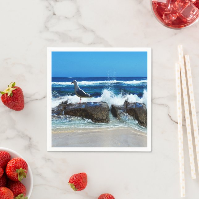 Serviette En Papier Mouette Sur Les Rochers De Plage, (En situation)