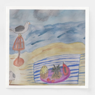 Serviette En Papier Mouettes Sur La Plage