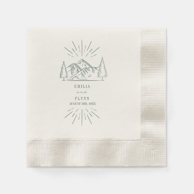 Serviette En Papier Mountain Line Art Emerald Mariage (Devant)