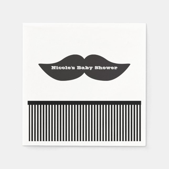 Serviette En Papier Moustache Bash Noir & Blanc Frappe Paniers (Devant)