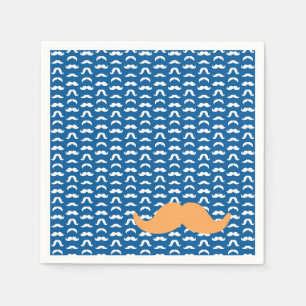 Serviette En Papier Moustache Bleu Blanc Orange Him Coloré Amusant