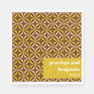 Serviette En Papier Moutarde Marron Rétro Géométrique Mariage Années 7