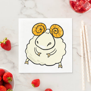 Serviette En Papier Mouton de dessin animé avec des cornes recourbées