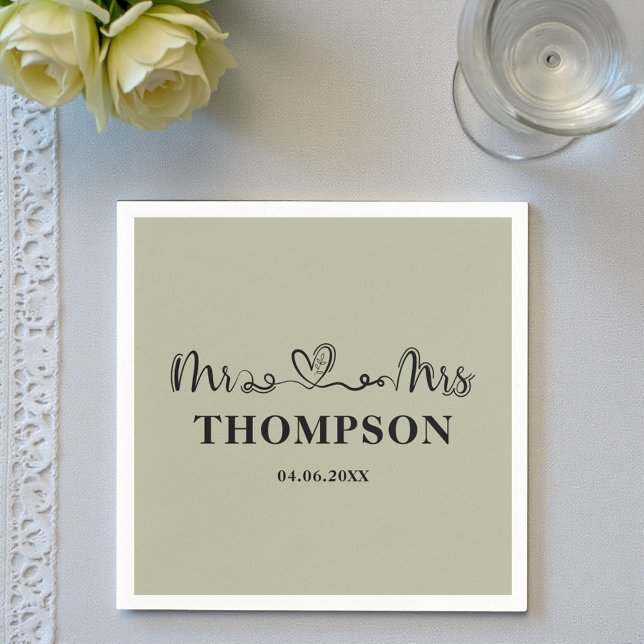 Serviette En Papier Mr and Mrs Elegant Simple | Cement Grey (Créateur téléchargé)