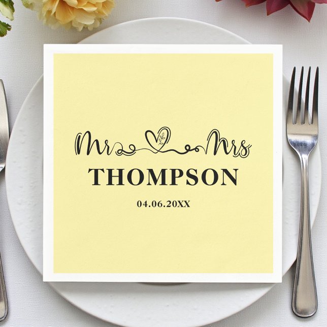 Serviette En Papier Mr and Mrs Elegant Simple | Pale Yellow (Créateur téléchargé)