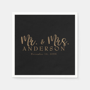 Serviette En Papier MR. & MRS. Gold Script Typographie Moderne Minimal