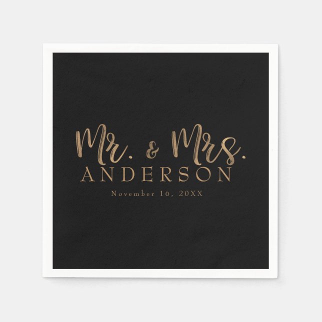 Serviette En Papier MR. & MRS. Gold Script Typographie Moderne Minimal (Devant)