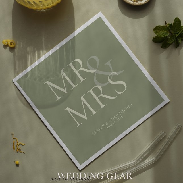 Serviette En Papier MR&MRS Minimal Typographique Vert Sauge Cocktail (Créateur téléchargé)