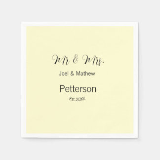 Serviette En Papier mr & mrs nom année de mariage couple simple jaune