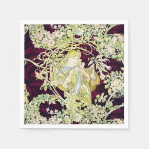 Serviette En Papier Mucha Femme avec marguerite, Art Nouveau Vintage