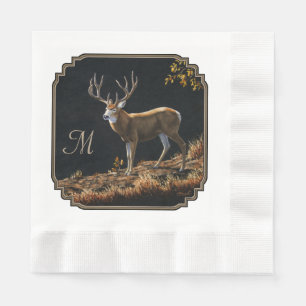 Serviette En Papier Mule Deer Buck Automne Trophée Antlers Monogramme