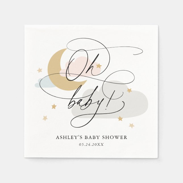 Serviette En Papier Multi Moon et Stars Script Oh Baby shower serviett (Devant)