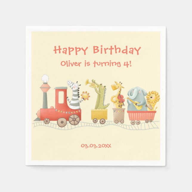 Serviette En Papier Musical Animal Train Birthday (Devant)