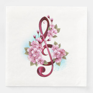Serviette En Papier Musical treble clef notes with sakura flowers