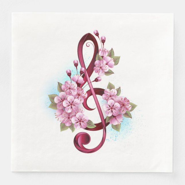 Serviette En Papier Musical treble clef notes with sakura flowers (Devant)